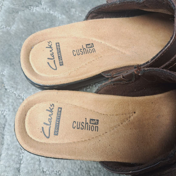 Clarks Collection Brown Leather Mules WOMENS SIZE 7.5M slip on comfort shoes - Picture 9 of 13